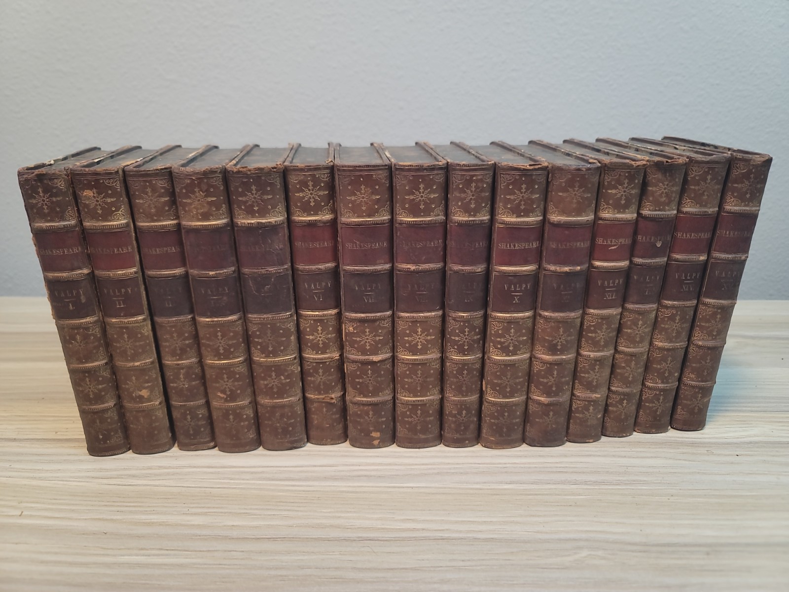 15-volume 1853 A.J. Valpy edition of Shakespeare Complete Works Leather FULL SET