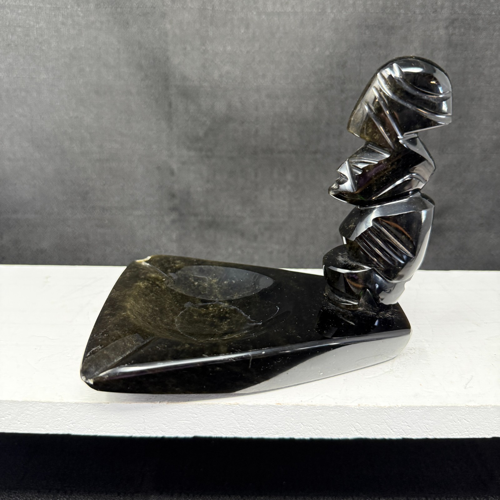 VTG Hand Carved Obsidian Stone Mayan Aztec Ash Tray See Pics VTG Hand Carved Obsidian Stone Mayan Aztec Ash Tray See Pics