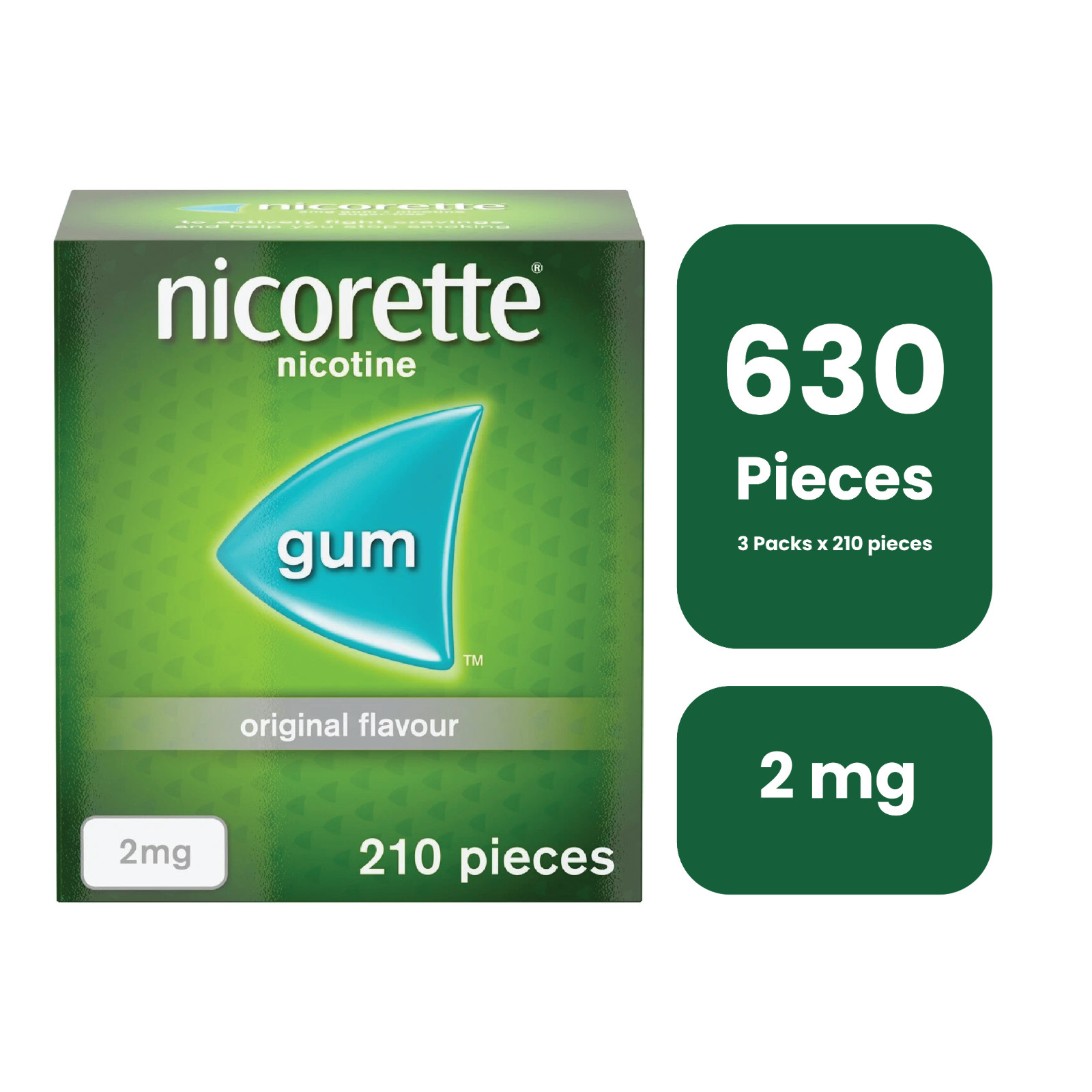Nicorette Original Flavour 2mg, Gum 210 Pieces-PACK OF 3-EXP-11/2026 Nicorette Original Flavour 2mg, Gum 210 Pieces-PACK OF 3-EXP-11/2026