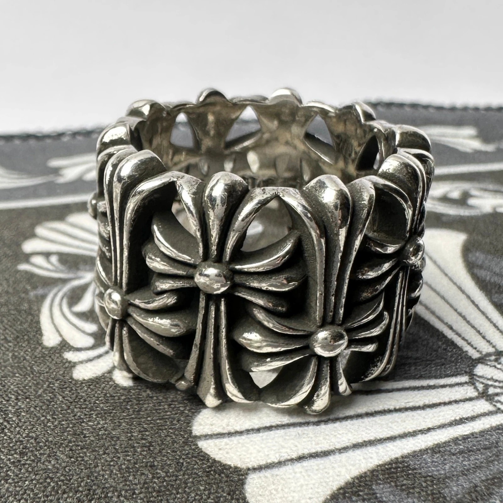 Chrome Hearts 925 Silver Cemetery Cross Ring Size 10