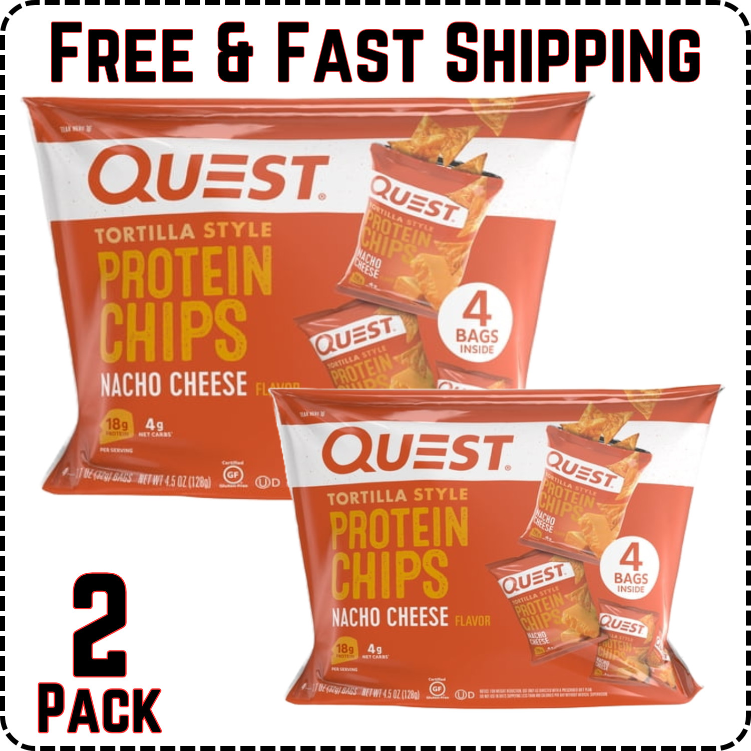 Quest Tortilla Style Protein Chips - Nacho Cheese (8 Bags)