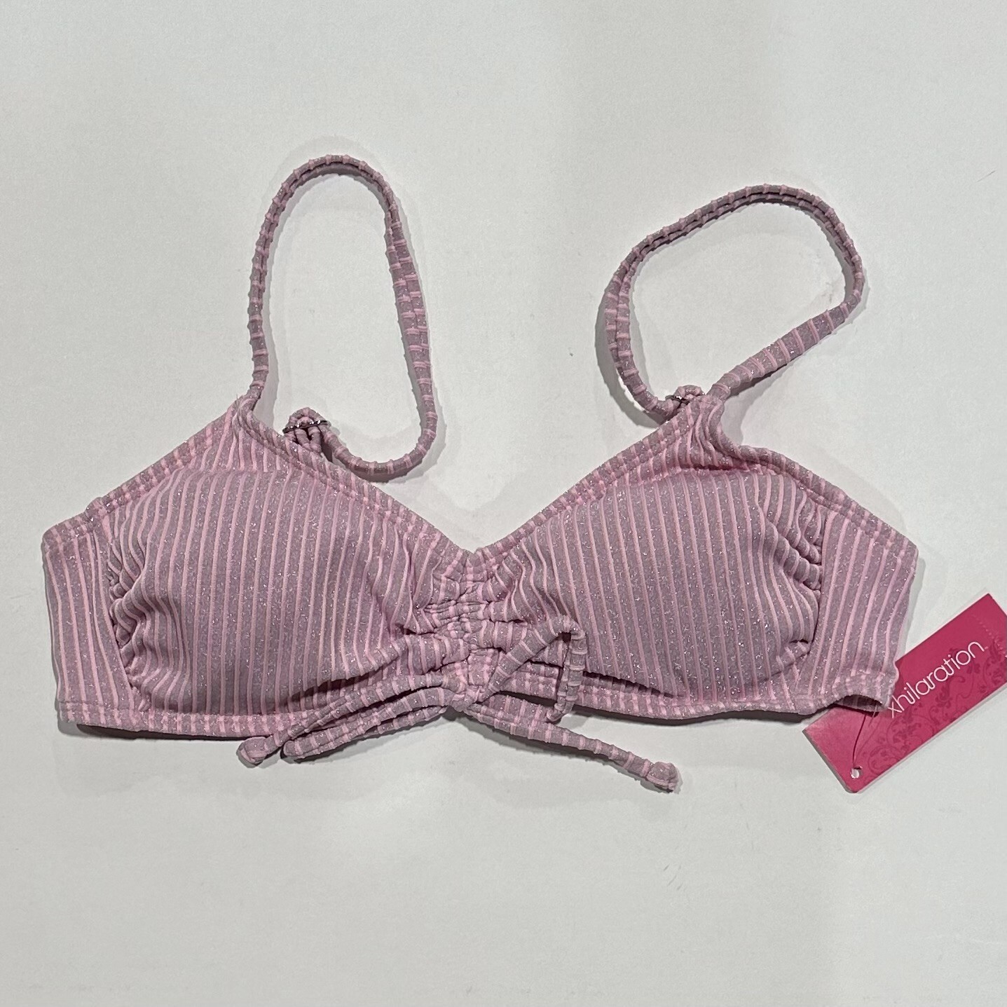 Juniors\' Metallic Ribbed Cinched Bralette Bikini Top - Xhilaration Light Pink M
