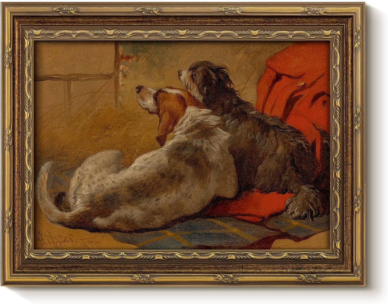 Gold Framed Vintage Dog Pet Portrait Canvas Wall Art, 8X10 Inch