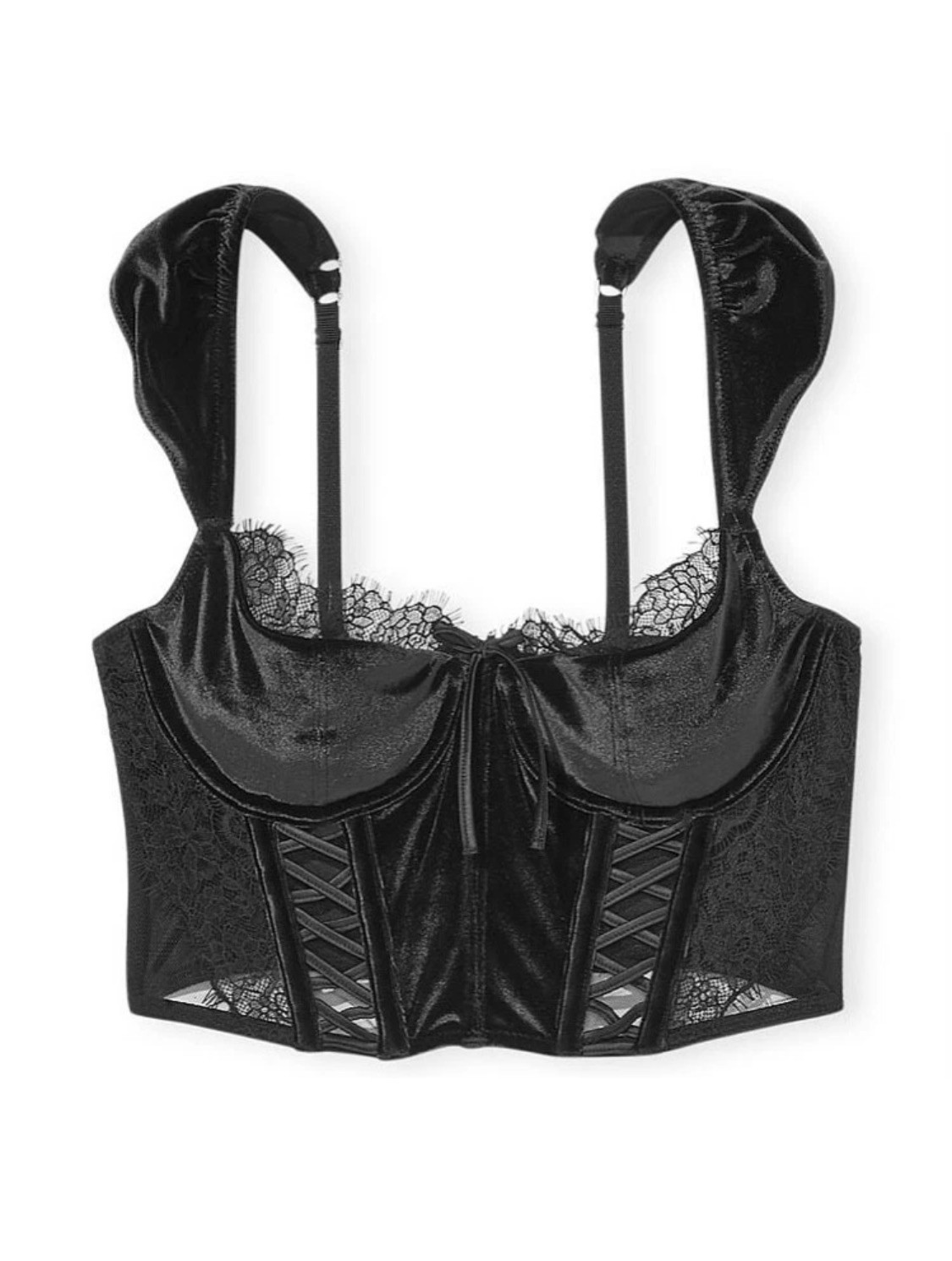 VICTORIAS SECRET DREAM ANGELS LACE & VELVET CAP SLEEVE CORSET TOP S-DD 32DD 34DD