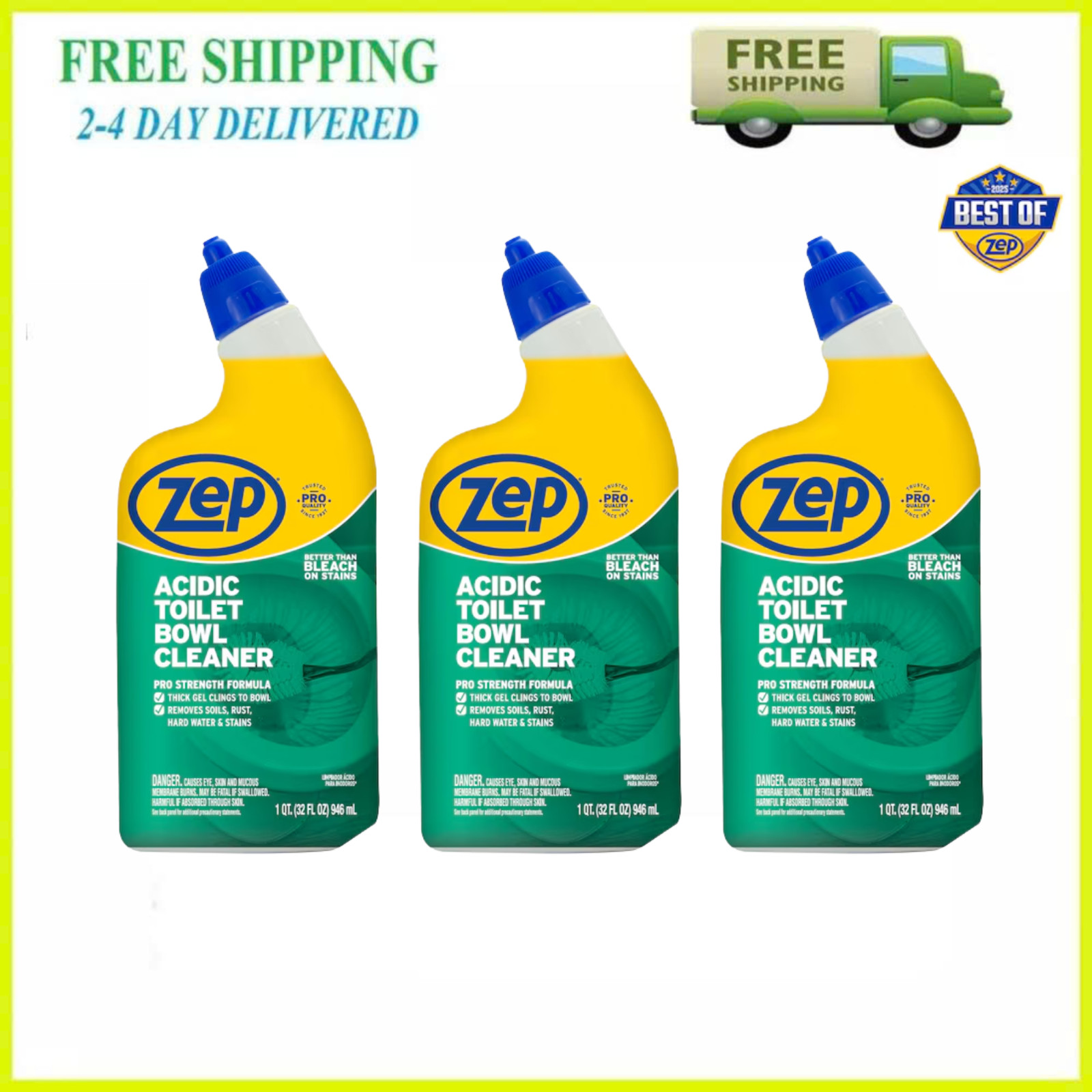 (3 Pack) Zep Acidic Toilet Bowl Stain Eraser Wintergreen Scent 32 fl oz Cleaner