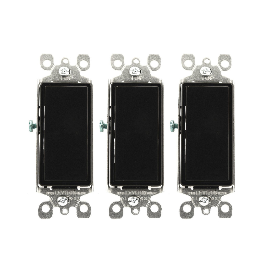 PACK OF 3 Leviton 5603-2E Decora Rocker 3-Way Switch 15A 120/277V Black Quiet