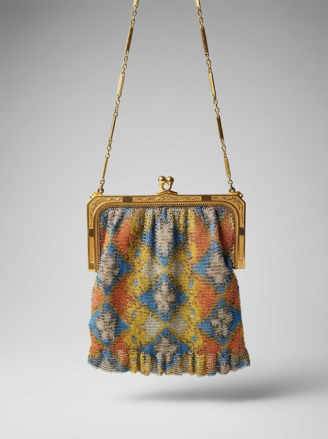 Vintage Whiting & Davis Art Deco Enamel Mesh Purse 1920s Floral Flapper