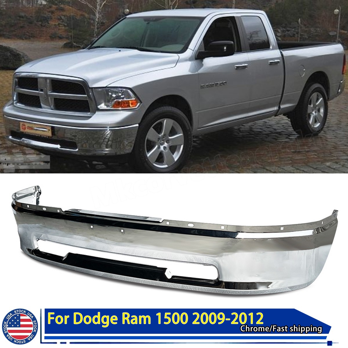 One Piece Chrome Steel Front Bumper Face Bar For 2009-12 RAM 1500 w/o Fog Light One Piece Chrome Steel Front Bumper Face Bar For 2009-12 RAM 1500 w/o Fog Light