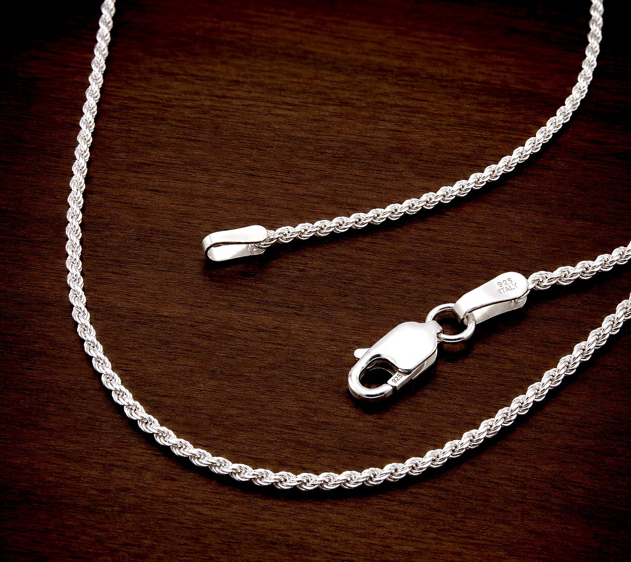 2MM Italian Diamond Cut Rope Chain Necklace, Solid 925 Sterling Silver, Italy