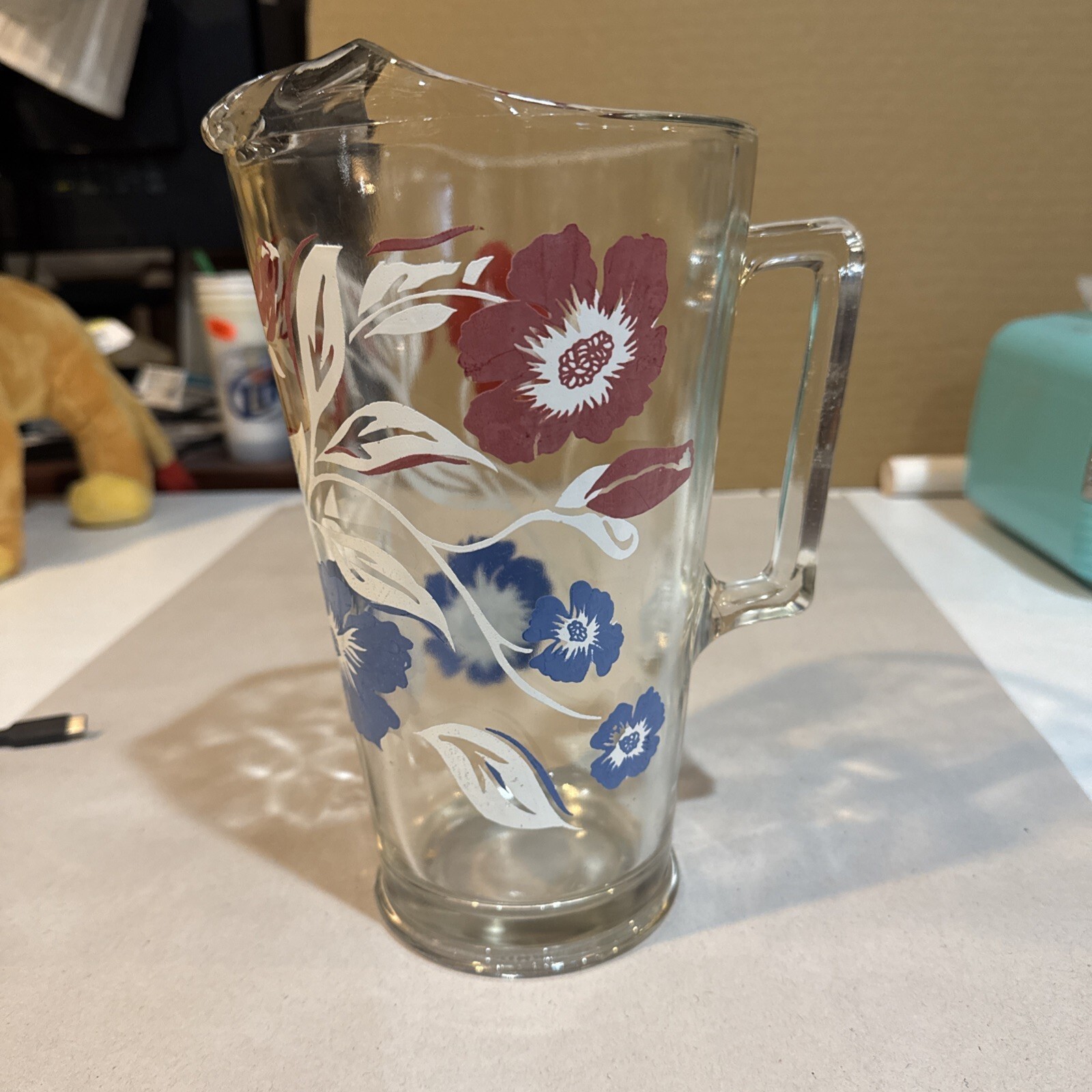 Vintage Mid-Century Floral Glass Pitcher Vintage Mid-Century Floral Glass Pitcher