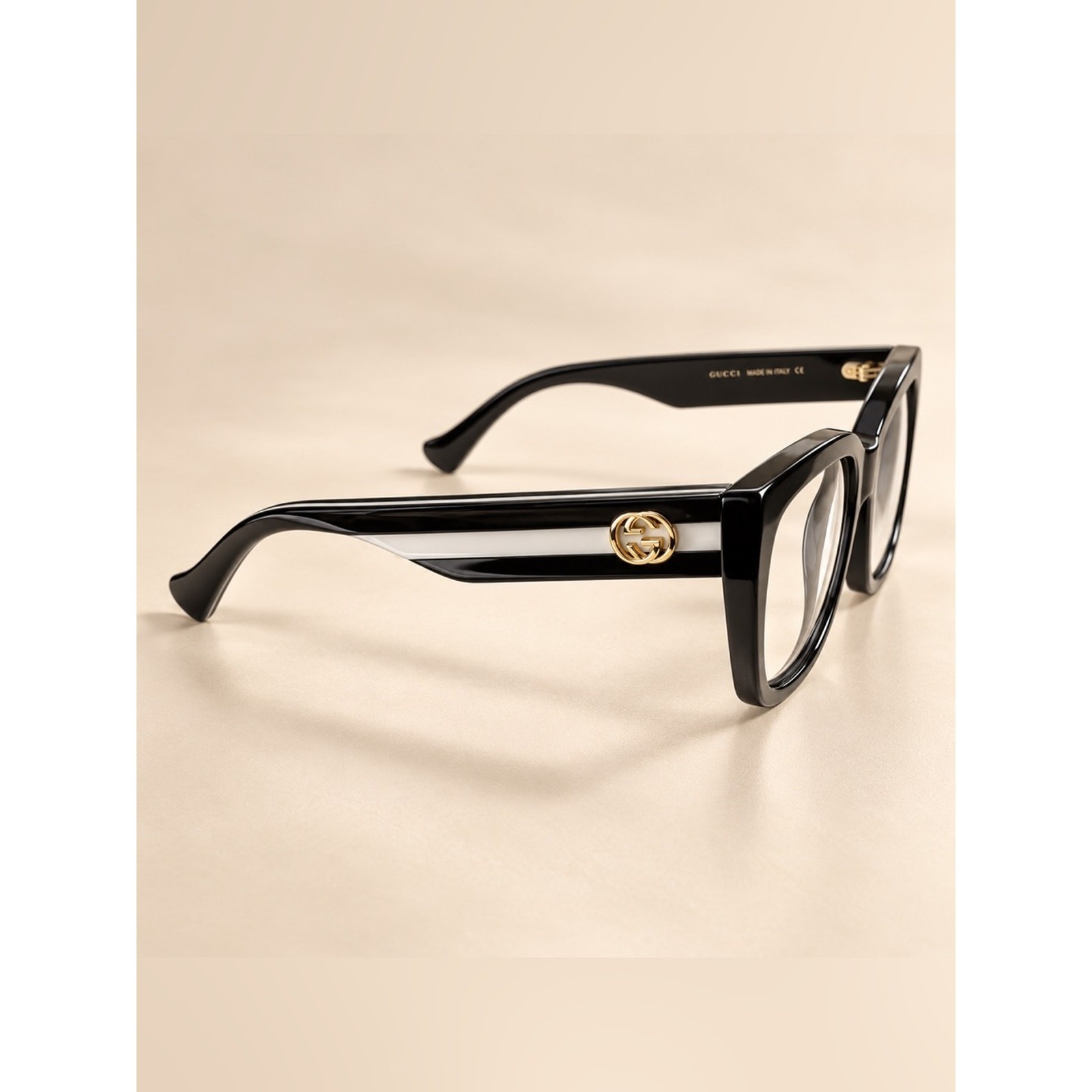 Gucci Black and White Square Sunglasses with Gold Logo Emblem NWT Authentic