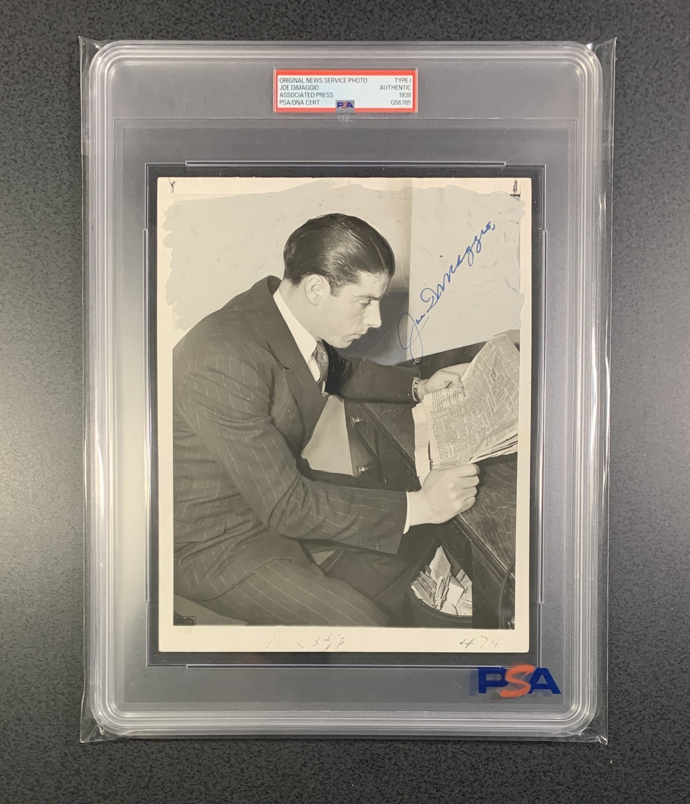 Joe DiMaggio Signed 1938 Type 1 Original 7x9 AP Wire Photo PSA/DNA & GHRR LOA