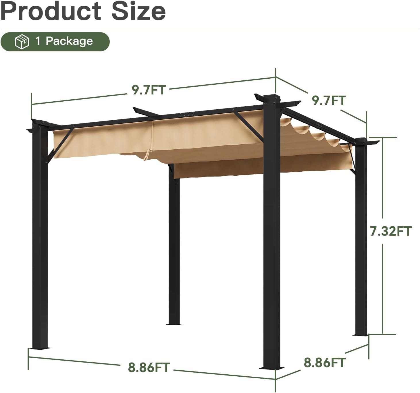 12 x 10 ft 10' x 10' Outdoor Metal Pergola with Retractable Canopy Patio Gazebos