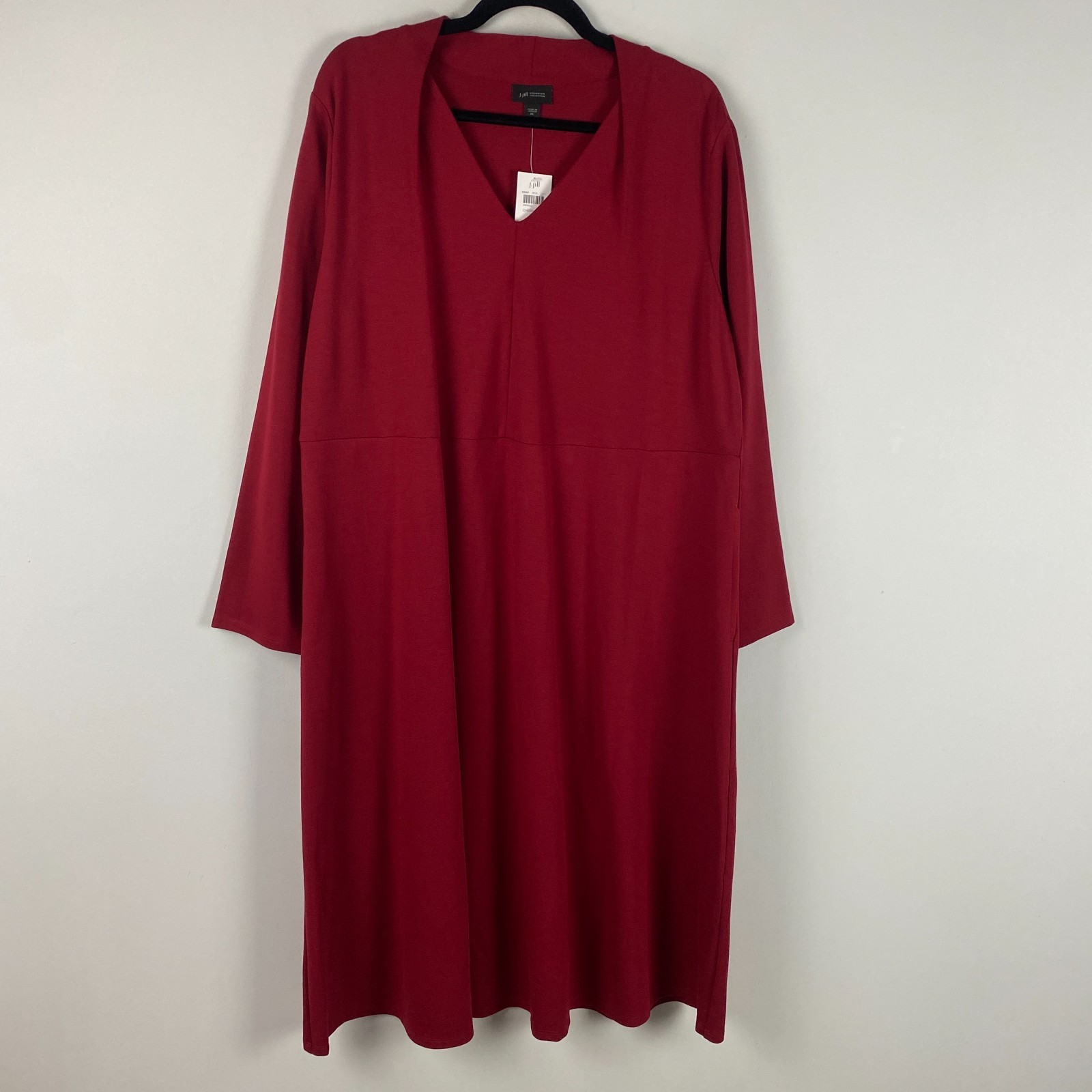 J Jill XL Red Cherry Wine Double Face Jersey Fit-and-Flare Dress Pockets