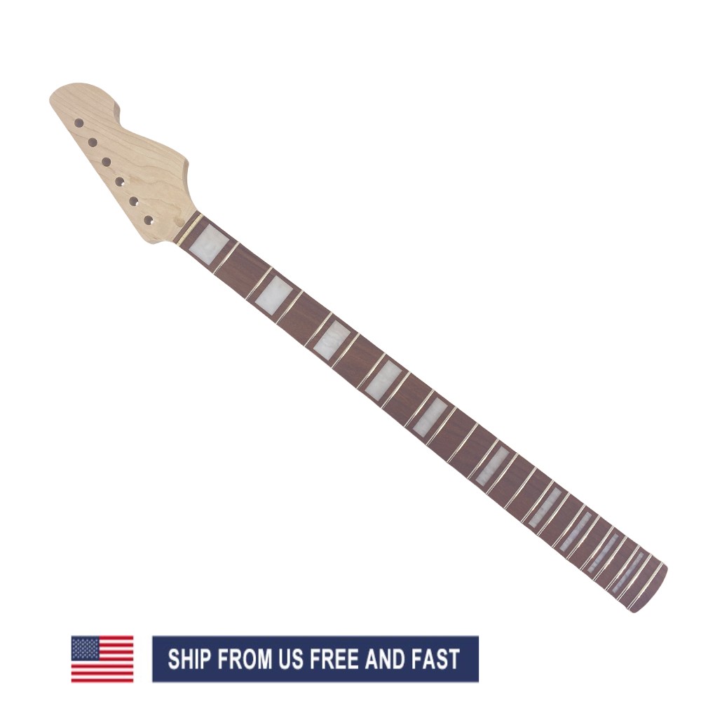 DIY 30 inch Guitar Neck 22 Fret Maple Rosewood Fretboard White Block Inlay DIY 30 inch Guitar Neck 22 Fret Maple Rosewood Fretboard White Block Inlay