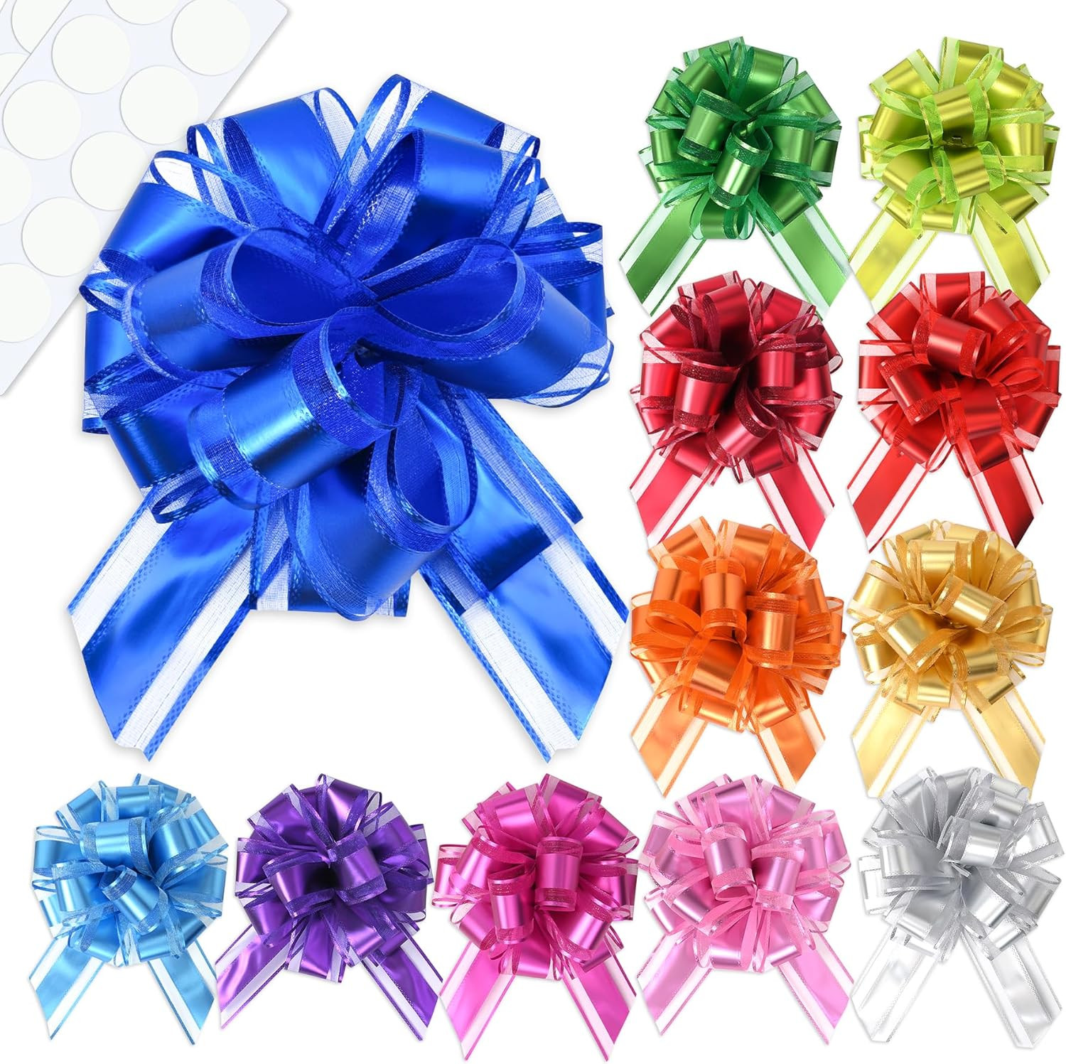12PCS 7 Inch Pull Bows Gift Wrapping Large Reusable Ribbon Bows Multi Color