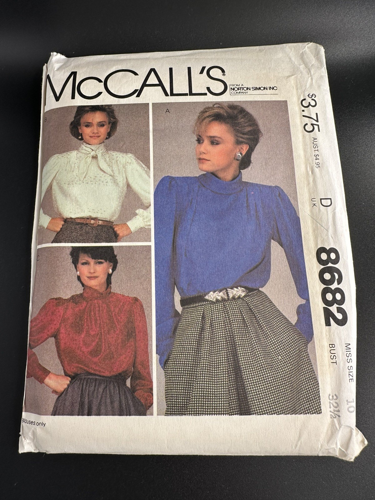 Vtg 1983 BLOUSES McCalls 8682 Womens Sewing Pattern Sz 10 Vtg 1983 BLOUSES McCalls 8682 Womens Sewing Pattern Sz 10