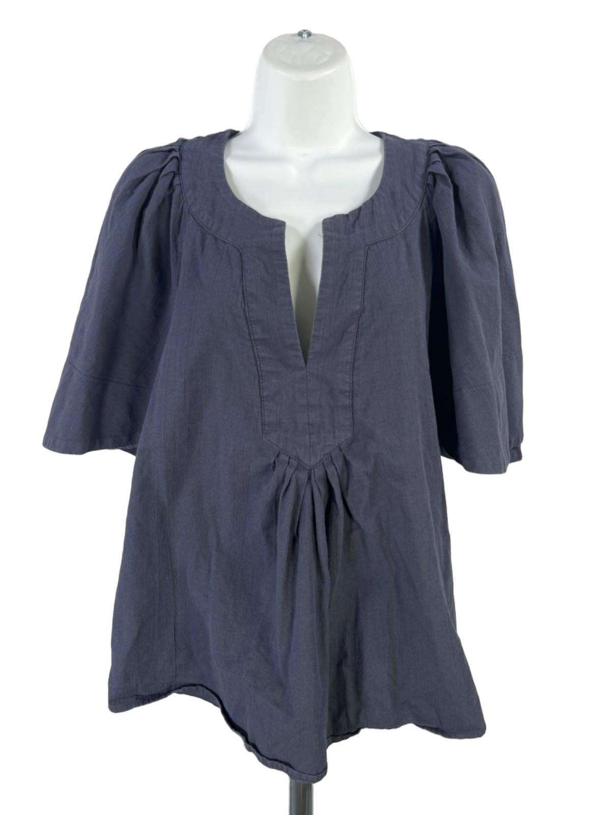 Pomander Place Women\'s Navy Blue Short Loose Tulip Sleeve V-Neck Blouse - L