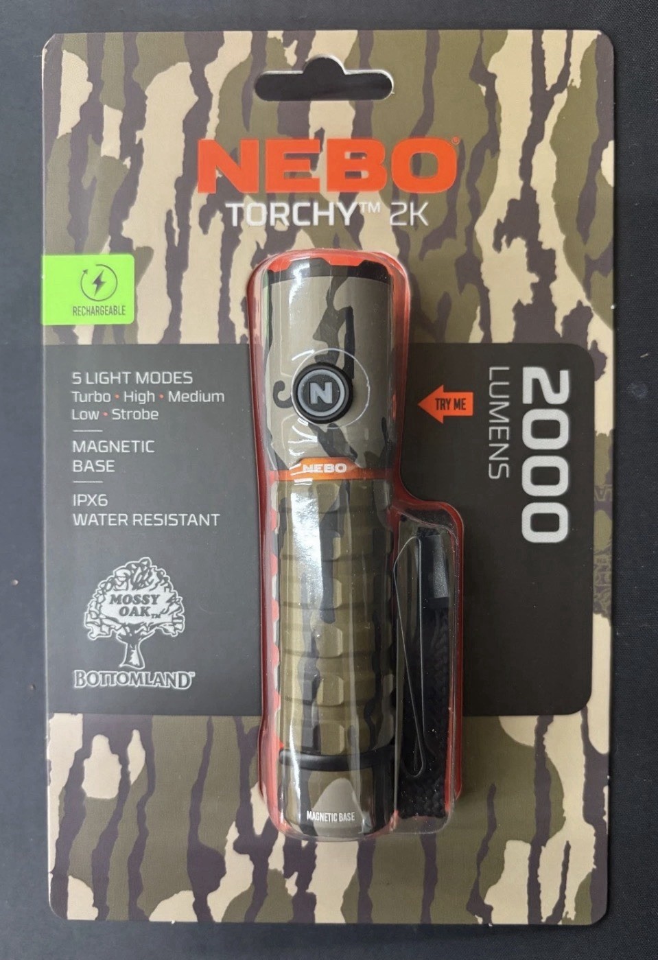 NEBO Torchy 2K Camo LED Flashlight 2000 Lumens USB Rechargeable IPX6 NEBO Torchy 2K Camo LED Flashlight 2000 Lumens USB Rechargeable IPX6