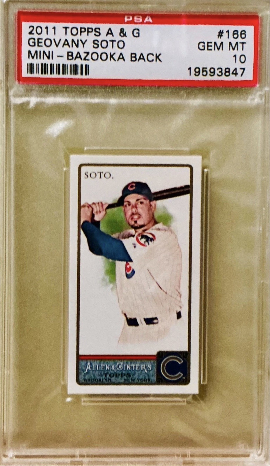 2011 Topps A&G Geovany Soto #166 Mini-Bazooka Back Gem Mint 10 13/25 Pop Of One 2011 Topps A&G Geovany Soto #166 Mini-Bazooka Back Gem Mint 10 13/25 Pop Of One