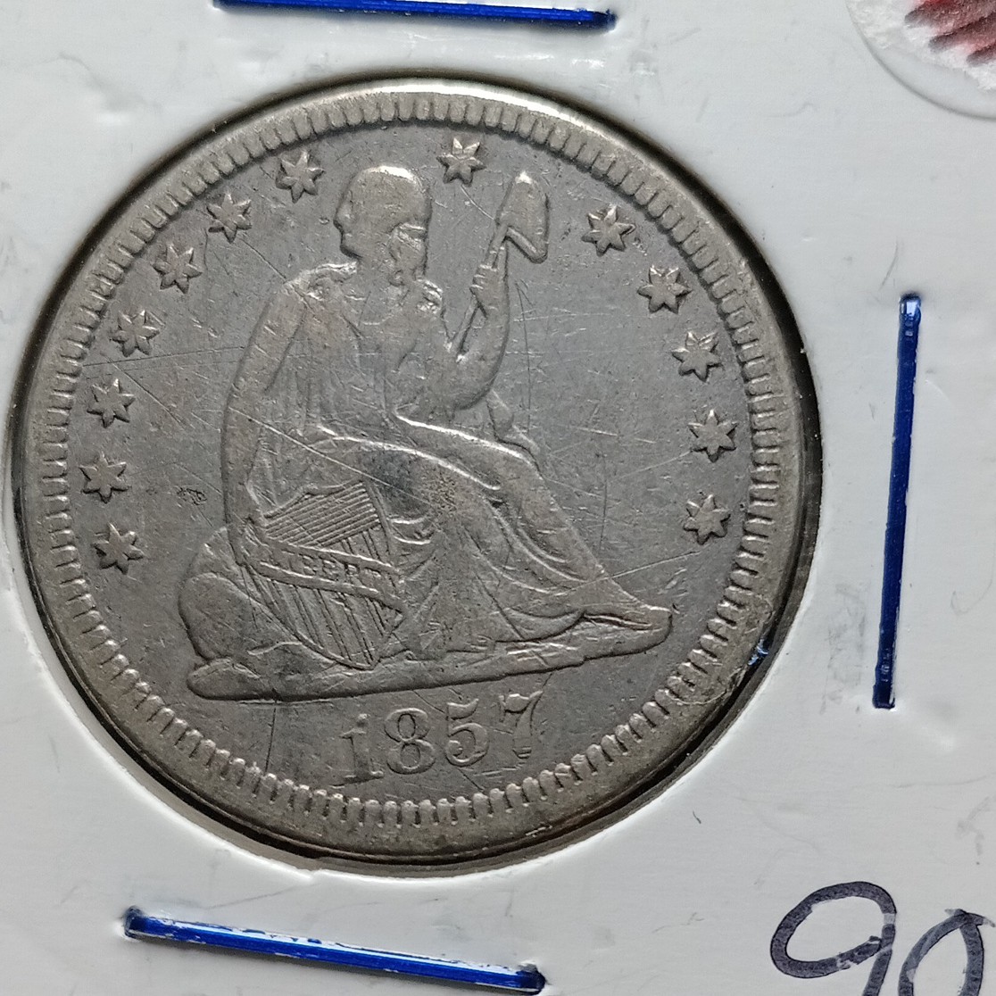 1857 P Seated Liberty Quarter 25C 90% Silver Business Strike Philadelphia