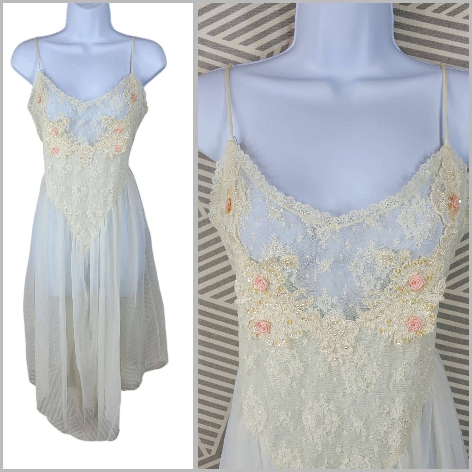 Vintage Whimsical Sexy Nightgown XL Lingerie Dress Satin Shear Lace Nighty Nylon Vintage Whimsical Sexy Nightgown XL Lingerie Dress Satin Shear Lace Nighty Nylon
