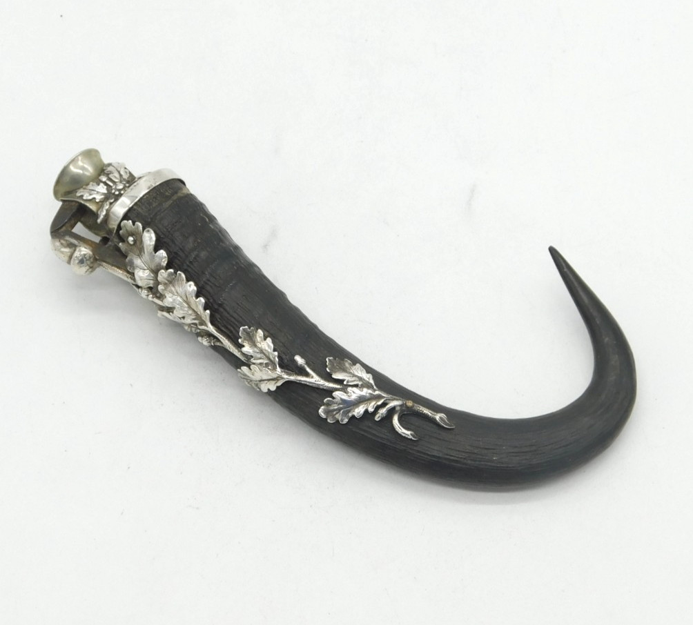 19th Century French .900 Silver Mounted Horn Cigar Cutter Antique c1860s