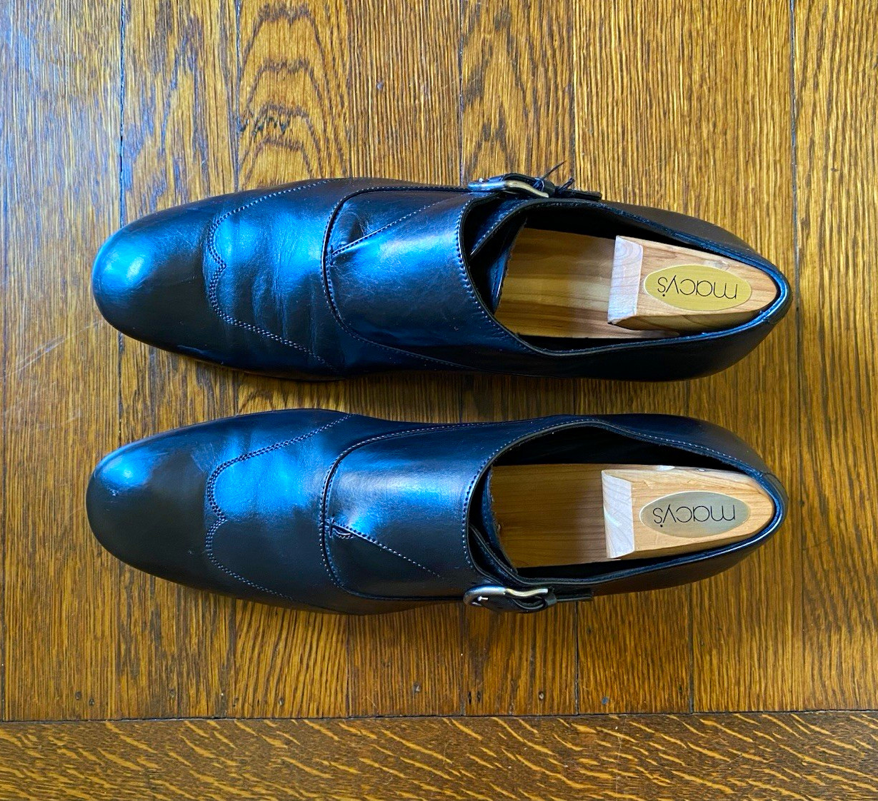Giorgio Armani Men\'s Black Leather Monk Strap Buckle Dress Shoes Almond Toe 9