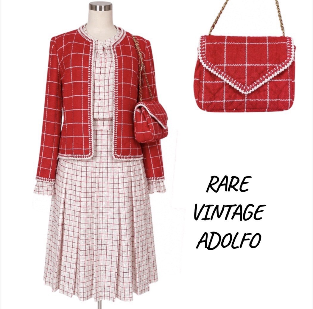 Adolfo at Saks Fifth Ave 2pc Jacket Dress Set Red/White Check Sz 4 Vintage NWT Adolfo at Saks Fifth Ave 2pc Jacket Dress Set Red/White Check Sz 4 Vintage NWT