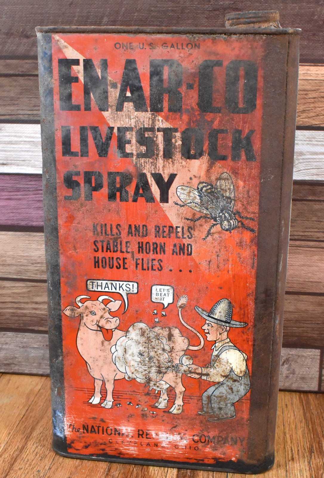 Vintage Vintage En-Ar-Co Livestock Spray 1 Gallon Tin Can National Refining Co.