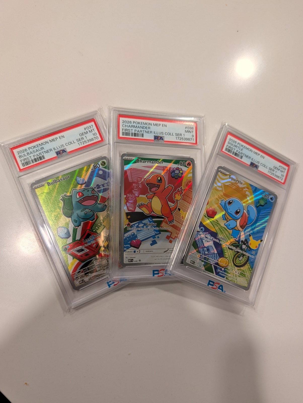 Bulbasaur Charmander Squirtle - Sequential PSA Set - First Partner Ser 1 Pokemon