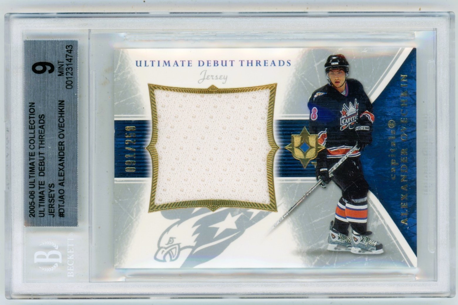 2005 UD Ultimate Collection Alexander Ovechkin Jumbo Rookie RC Patch /250 BGS 9 2005 UD Ultimate Collection Alexander Ovechkin Jumbo Rookie RC Patch /250 BGS 9