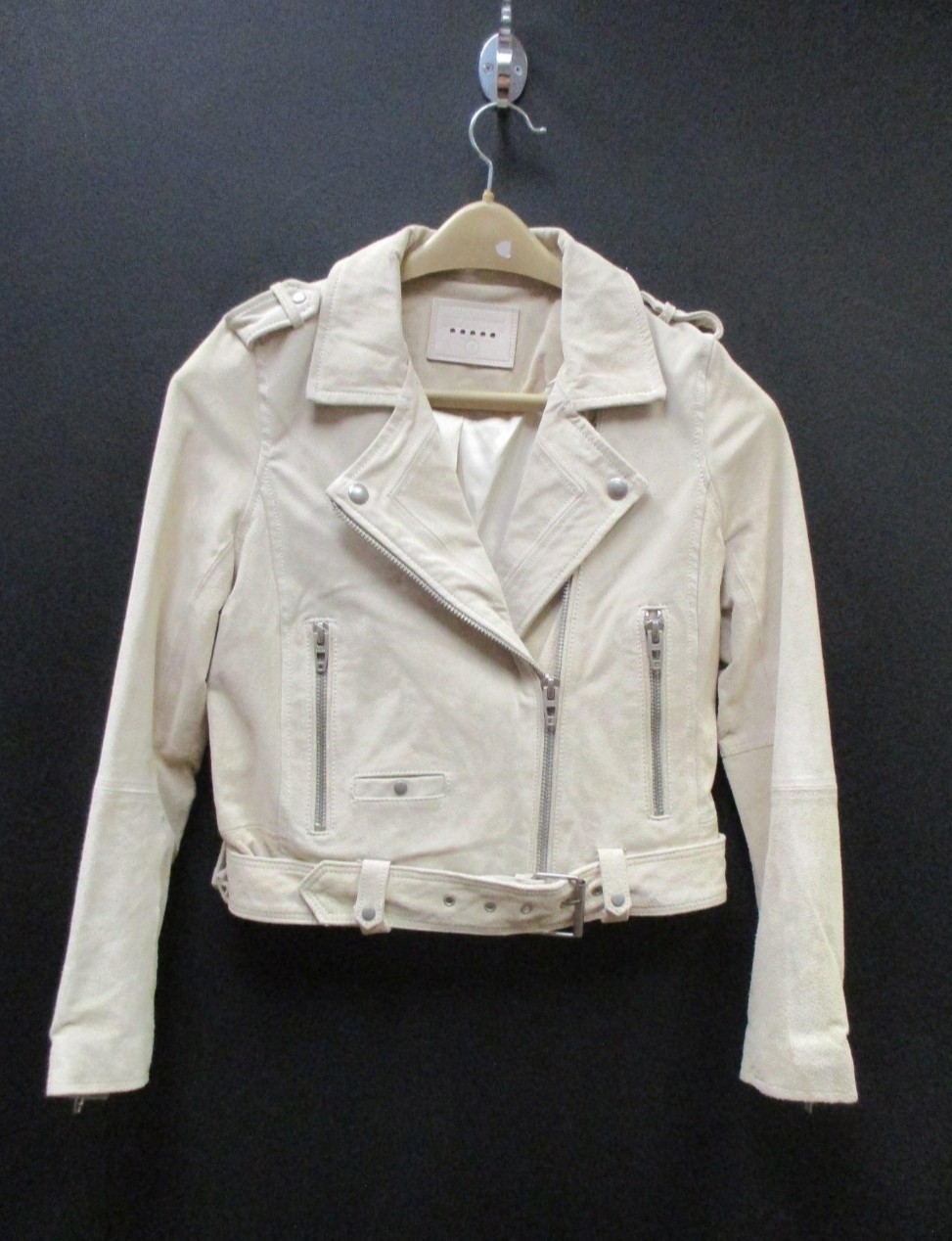 BLANKNYC Ivory Cream Leather Moto Biker Jacket Full Zip Belted Size Small S