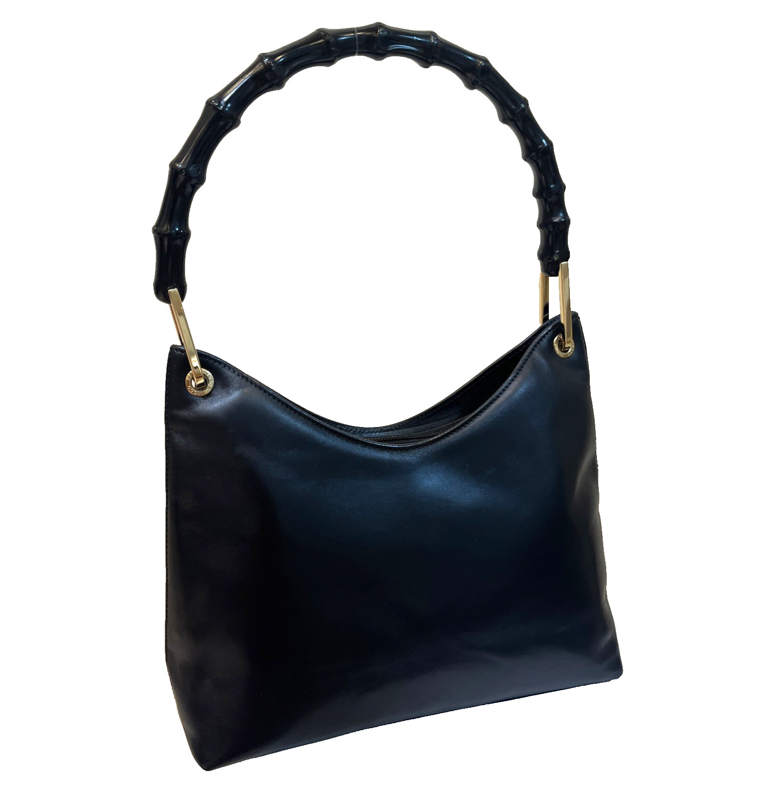 Vintage GUCCI Bamboo Hand Bag Sholder Bag Leather Black From Japan Authentic 054