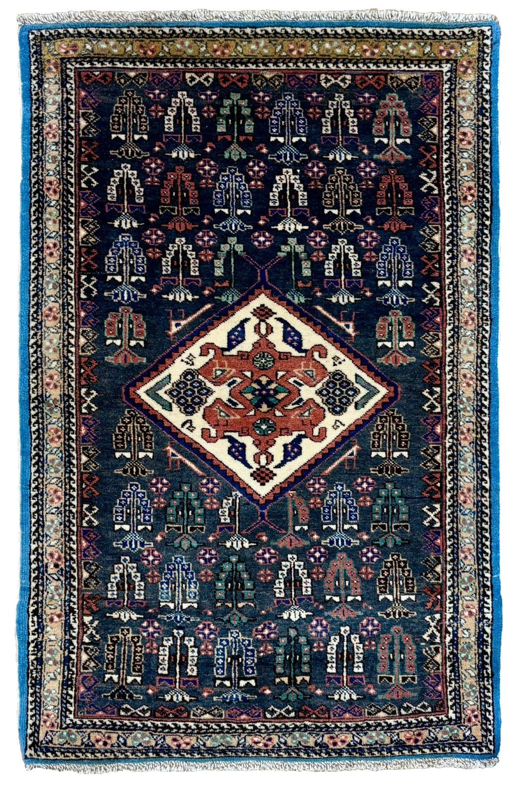 Vintage Ardebil Tribal Geometric 3x4 Oriental Hand Knotted Wool Area Rug Navy