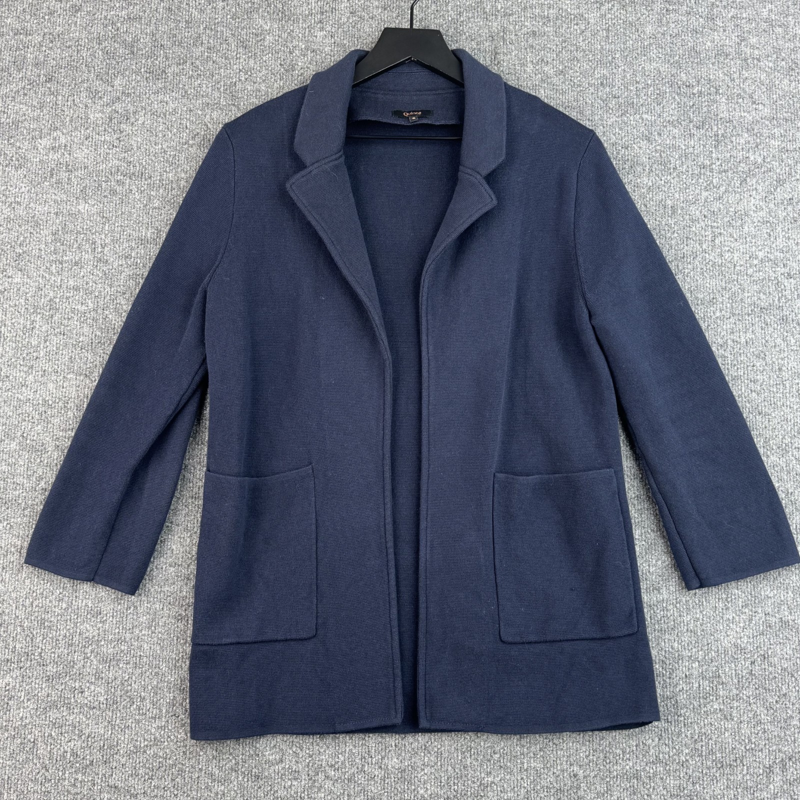 Quince Knit Blazer Womens S Navy Blue Organic Cotton Open Front Longline