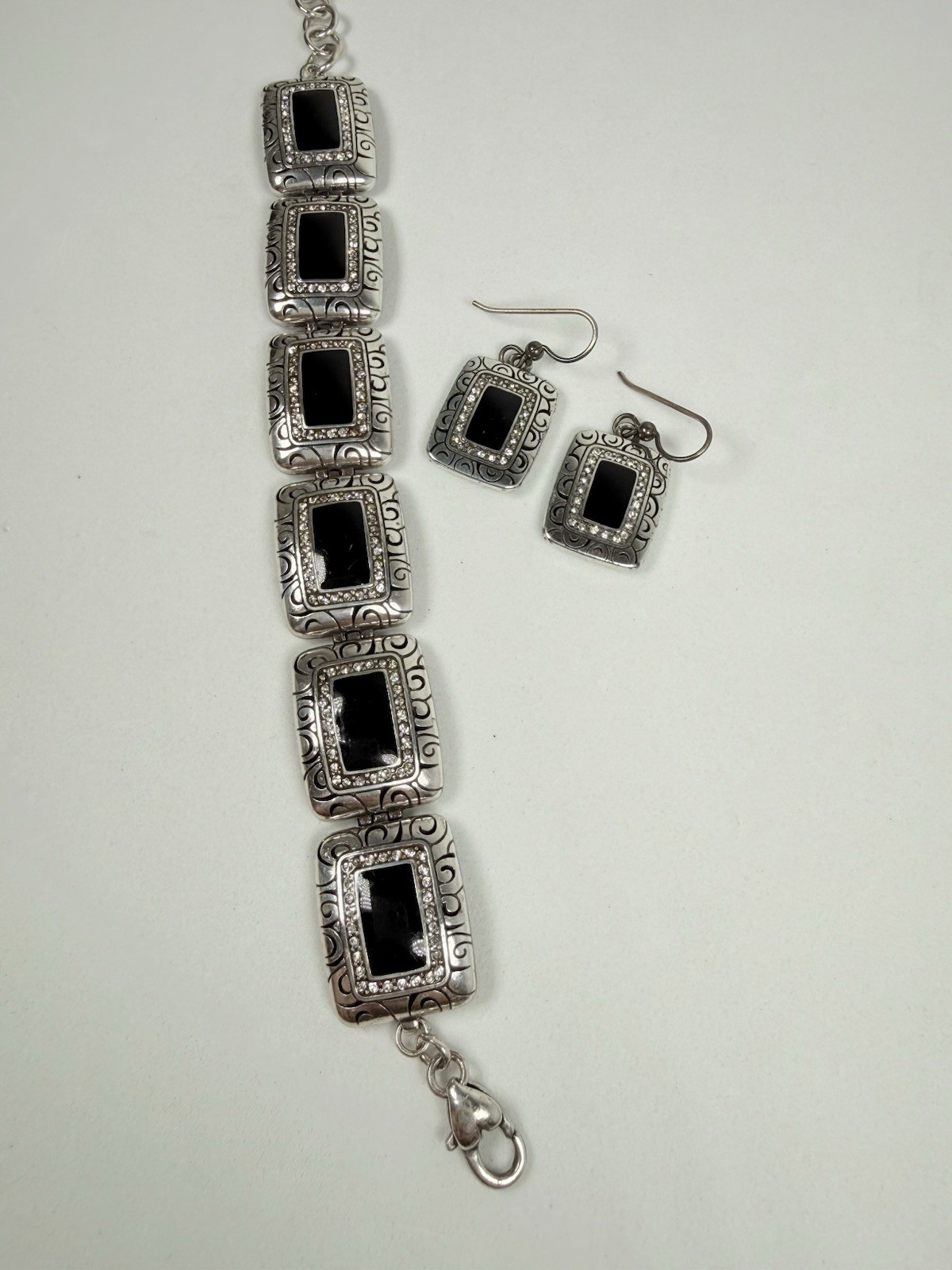 Brighton RHYTHMS Black Enamel Chunky Silver Plated Crystal Bracelet & Earrings Brighton RHYTHMS Black Enamel Chunky Silver Plated Crystal Bracelet & Earrings