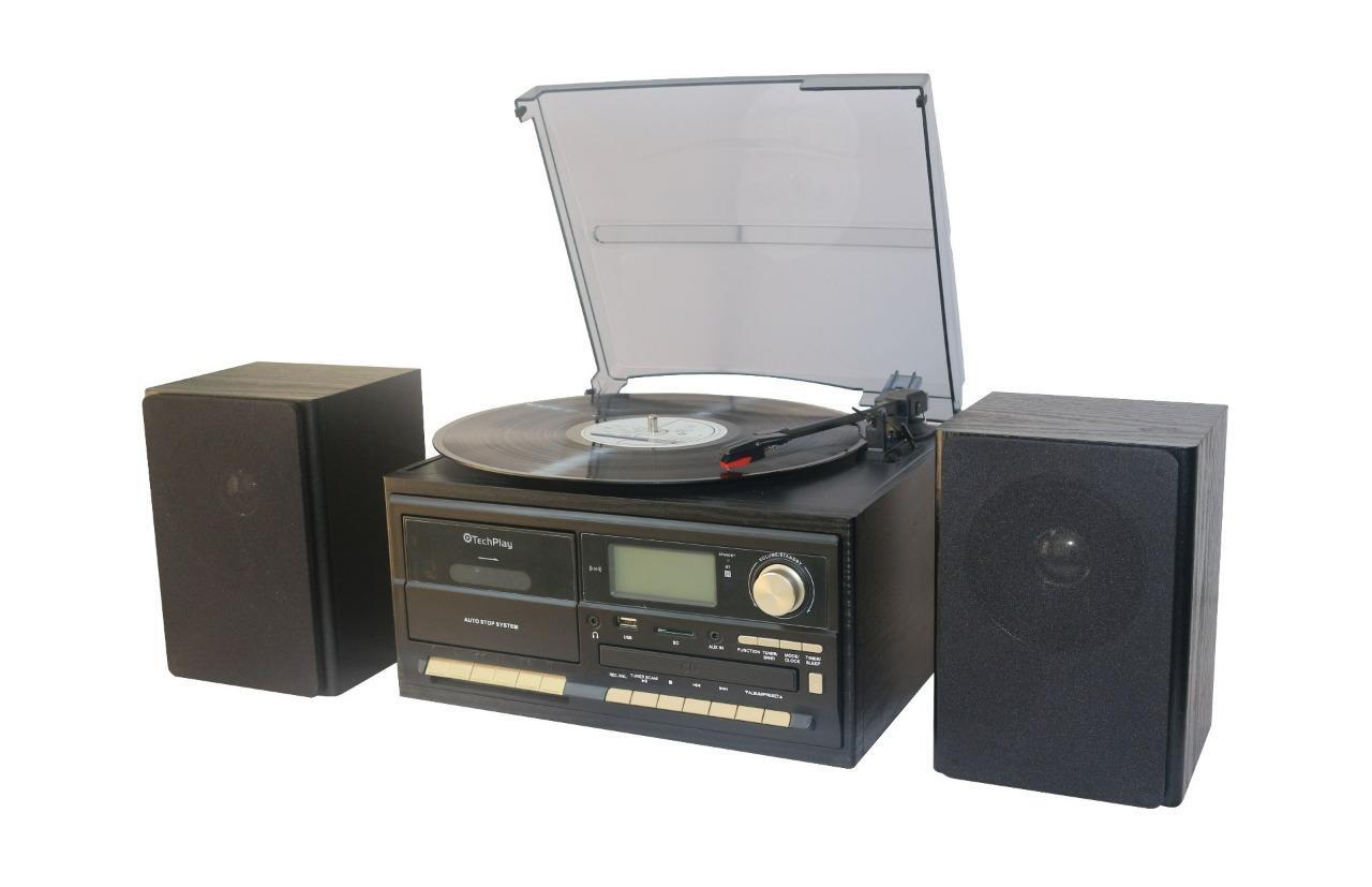 TECHPLAY ODC128BT BLACK BLUETOOTH SHELF STEREO SYSTEM RECORD PLAYER CD CASSETTE