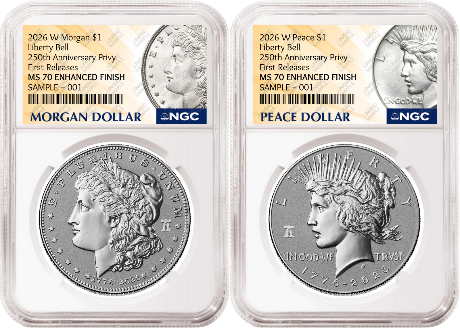 2 Coin Set 2026 Morgan Peace Enhanced 250th Privy NGC MS70 FR MP Pre-Sale3