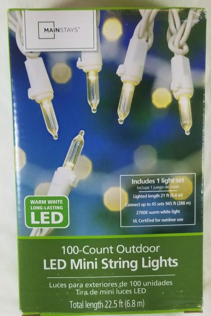 Mainstays WARM, WHITE Light WHITE Wire 100 Count Outdoor Mini LED 21\' Christmas