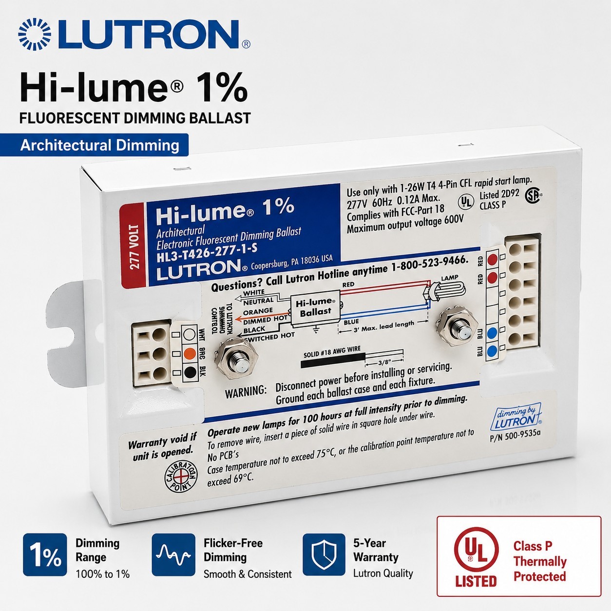 Lutron HL3-T426-277-1-S Hi-Lume FLUORESCENT DIMMING BALLAST 277V 1-Lamp 26W CFL