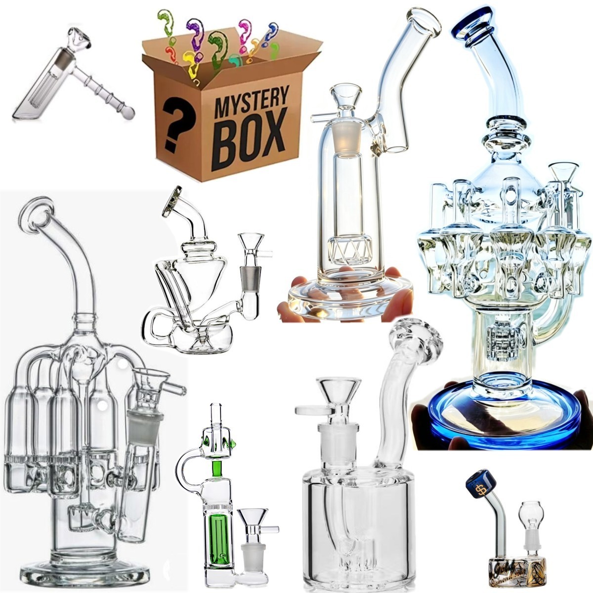 Blind Box Random Style Glass Water Pipe recycle rig Smoking Hookah bong 1pcs US