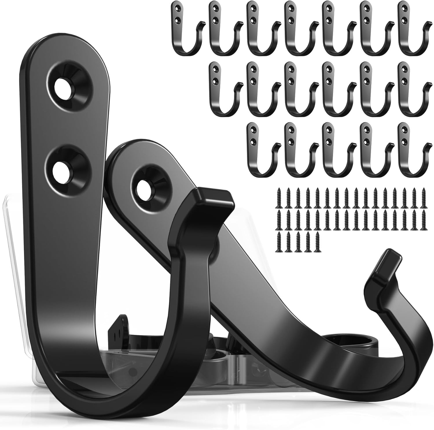 20PCS Heavy Duty Metal Coat Hooks for Wall, Single Prong 20pcs + Black 