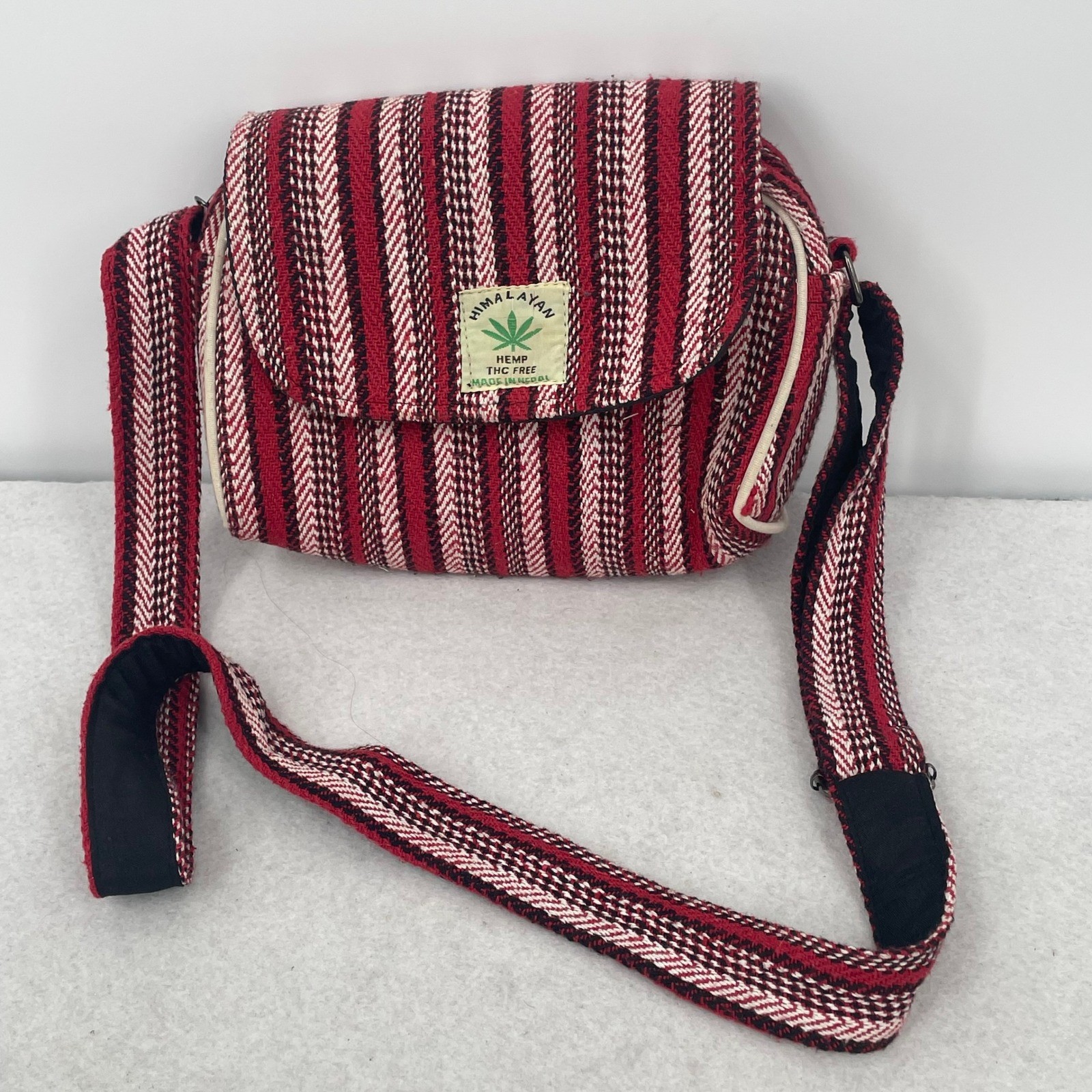 Himalayan Hemp Red Striped Crossbody Bag Made in Nepal Boho Festival Small