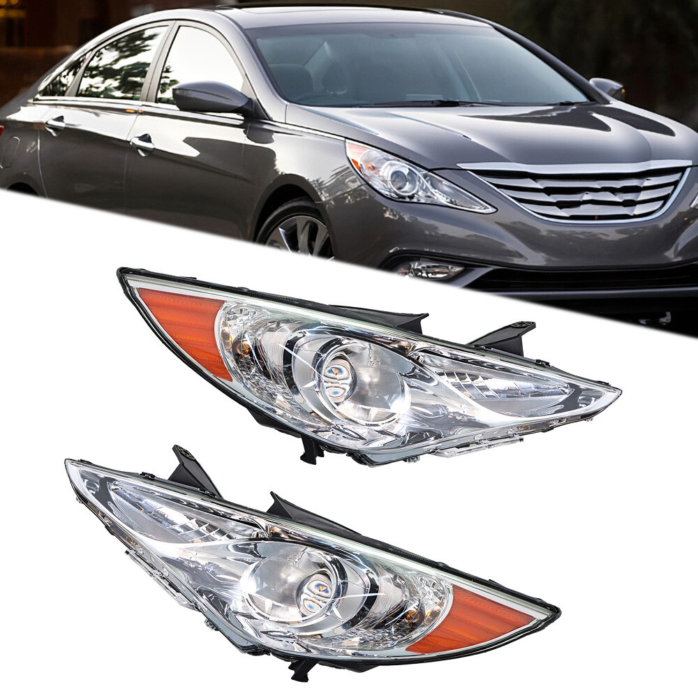 Pair Chrome Left+Right For Hyundai Sonata 2011-2014 LED Clear Headlights Lamps