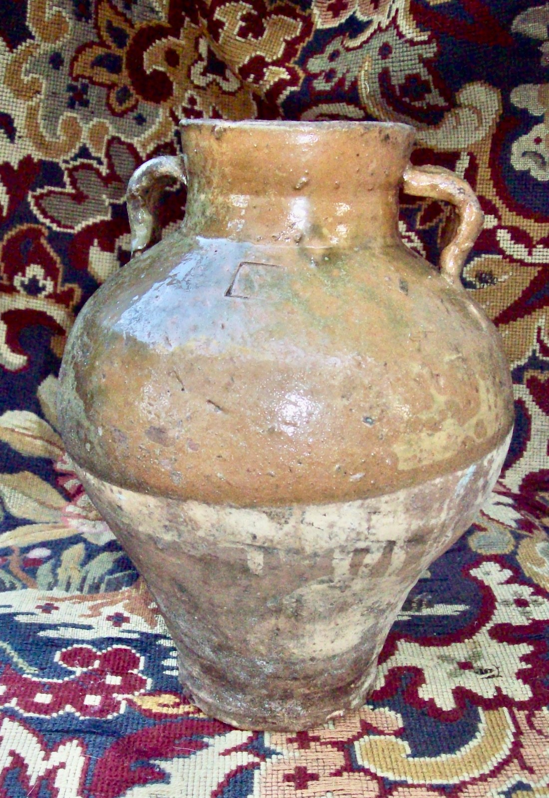 19th.c Heavy French Earthenware Confit Jar Drip Glazed from Provence-10\ 19th.c Heavy French Earthenware Confit Jar Drip Glazed from Provence-10\