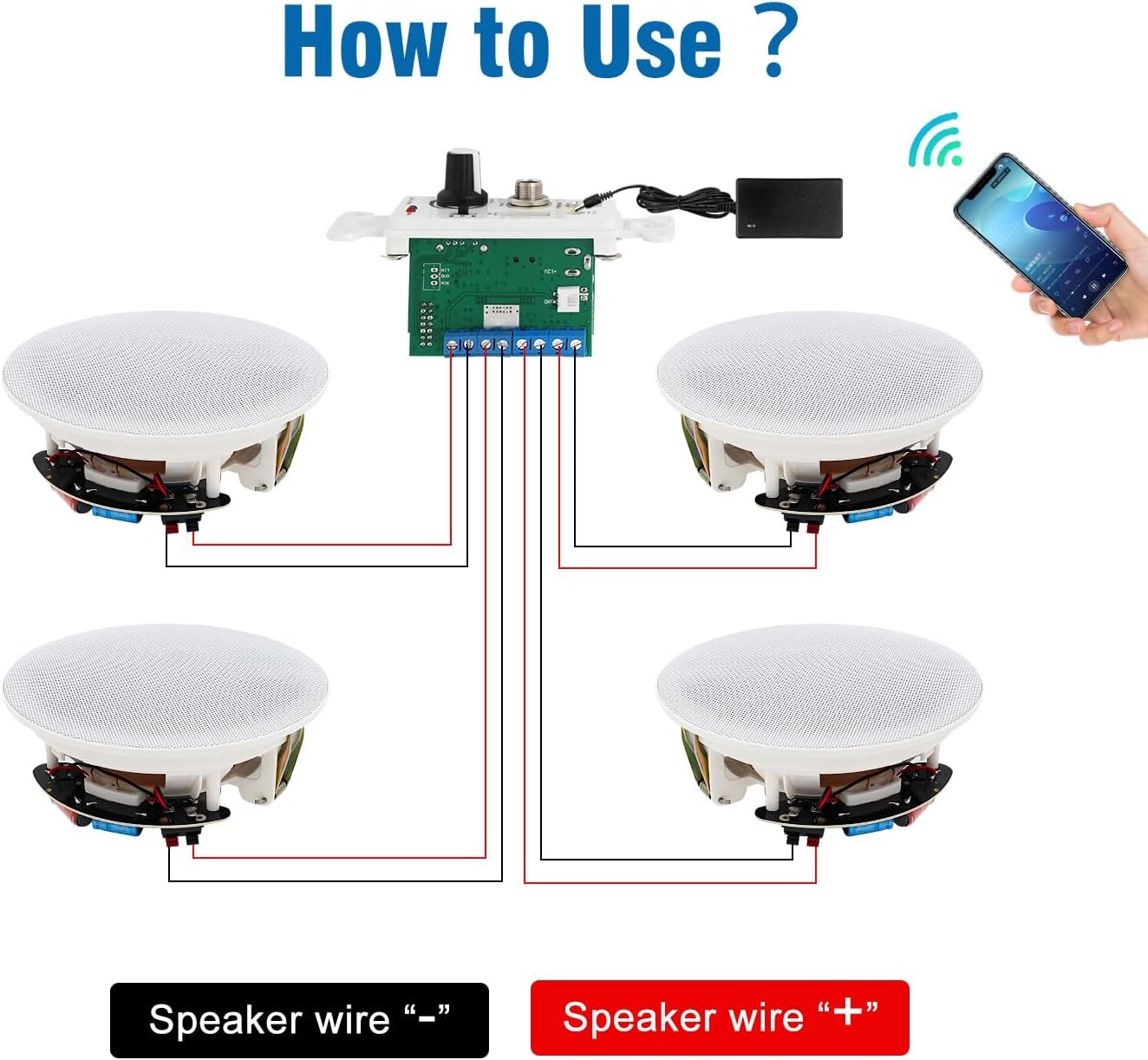 Herdio 4 Pack 6.5\'\' Bluetooth Ceiling Speakers 600W with In Wall Amplifier