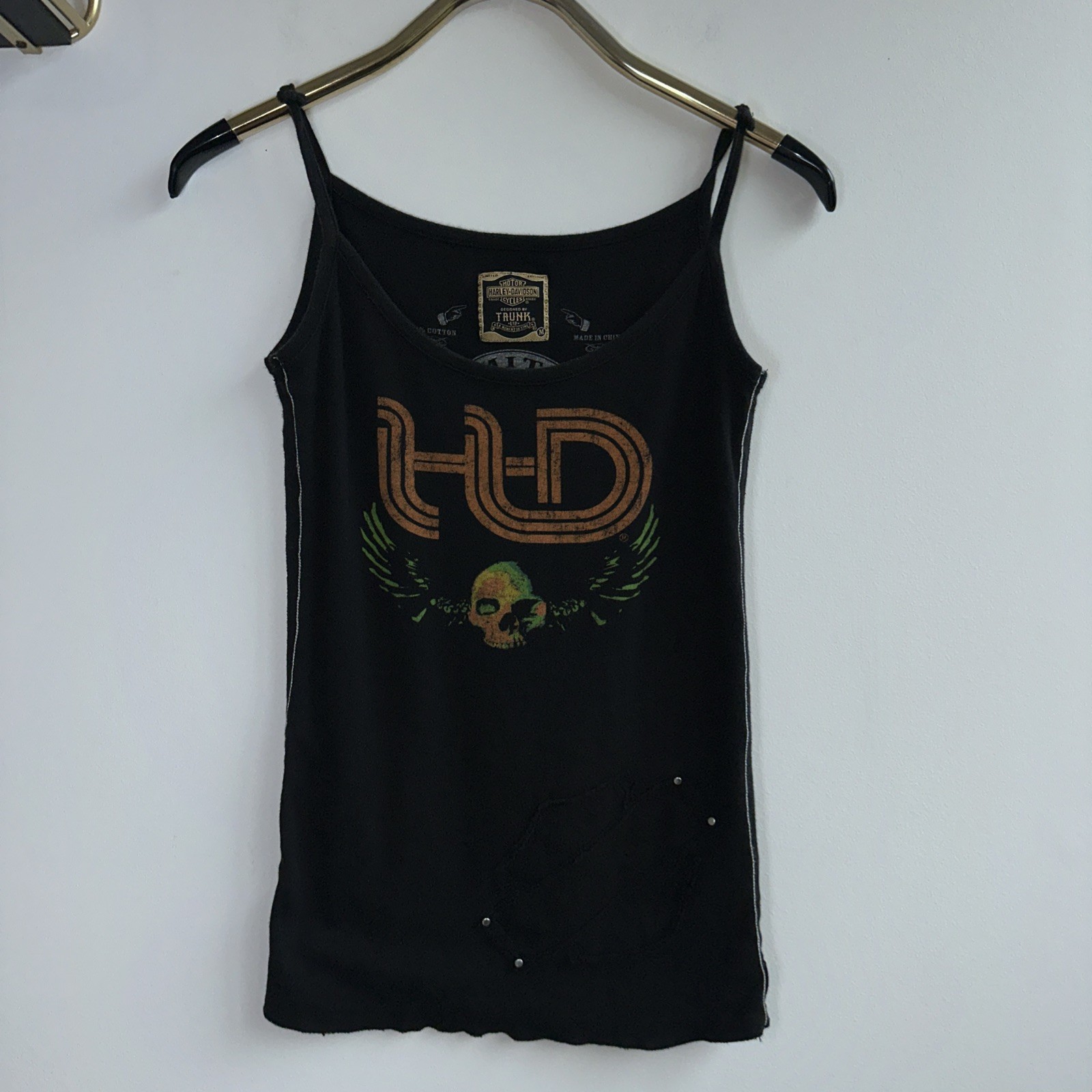 Vtg y2K Harley Davidson women medium tank top Trunk Ltd Skull Graphic grunge HD