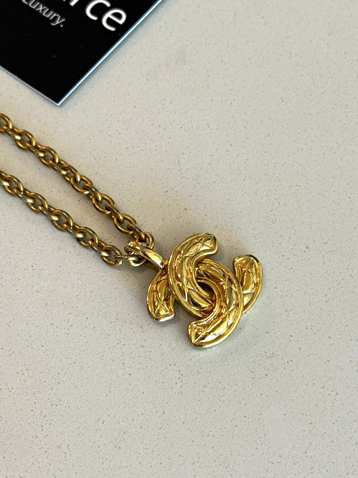 Auth CHANEL CC Coco Mark Logo Pendant Necklace Gold Plated Cable Chain 12 “ Drop