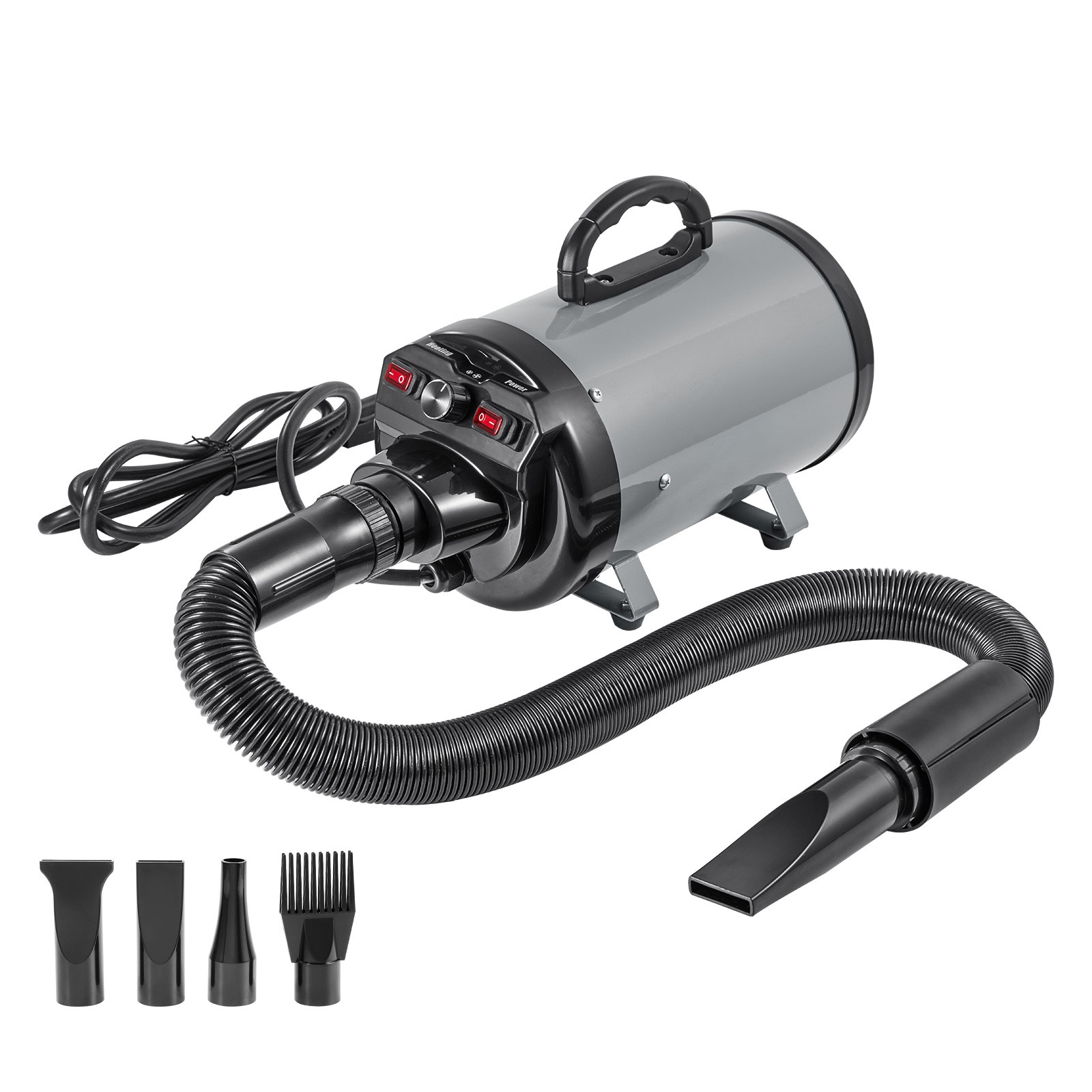 Dog Dryer 2800W Pet Grooming Dryer Adjustable Speed with 4 Nozzles Grey